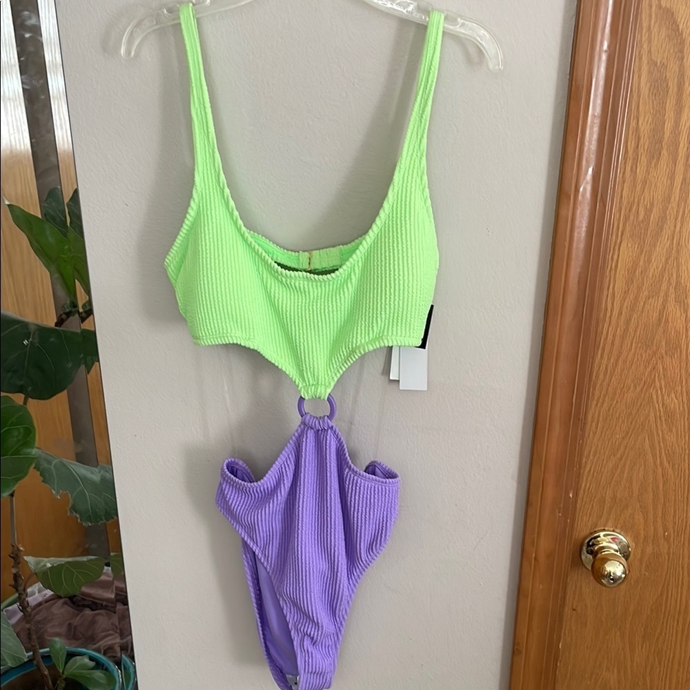 Two-Tone Green and Purple Women's one piece swimsuit